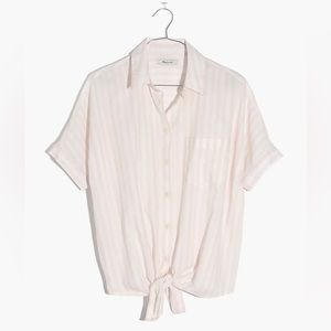 Short-Sleeve Tie-Front Shirt in Pink Stripe